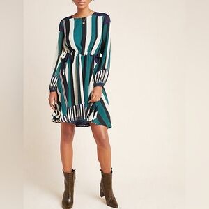 Anthropologie NWT Sunday in Brooklyn Leger Stripe Long Sleeve Dress in Green • S